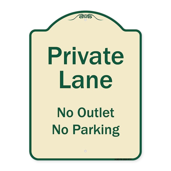 Signmission Designer Series-Private Lane No Outlet No Parking Tan & Green, 24" x 18", TG-1824-9777 A-DES-TG-1824-9777 - main